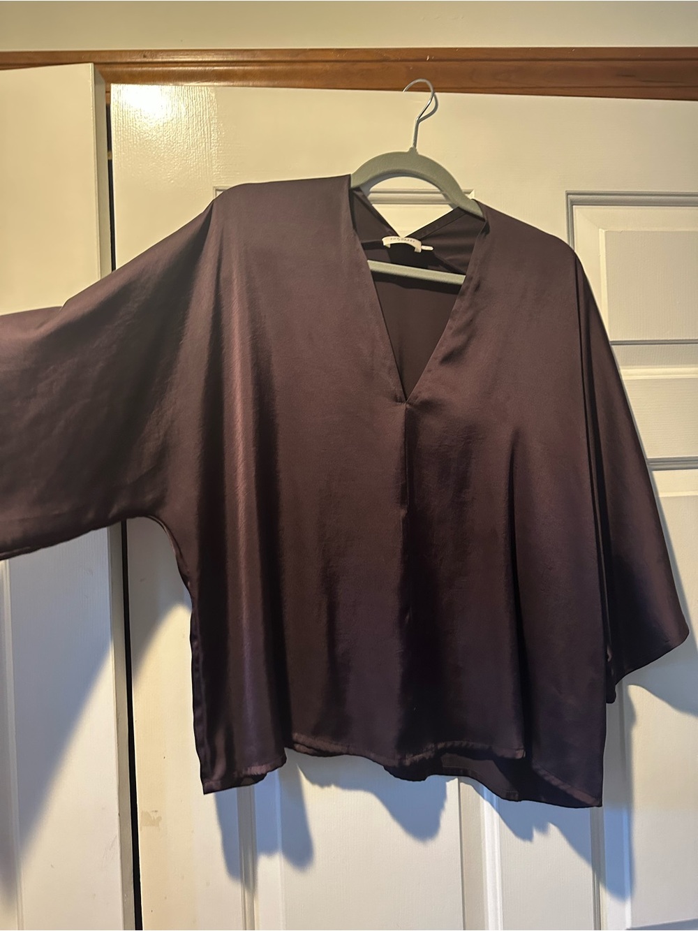 The Reset Deep Plum Satin V-Neck Dolman Blouse